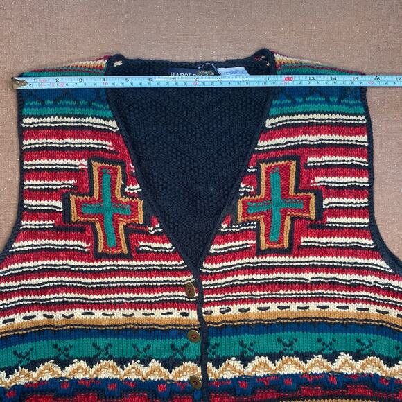 90s vintage knit vest Harolds Southwestern Boho Western Style Cross Size L - Picture 9 of 9
